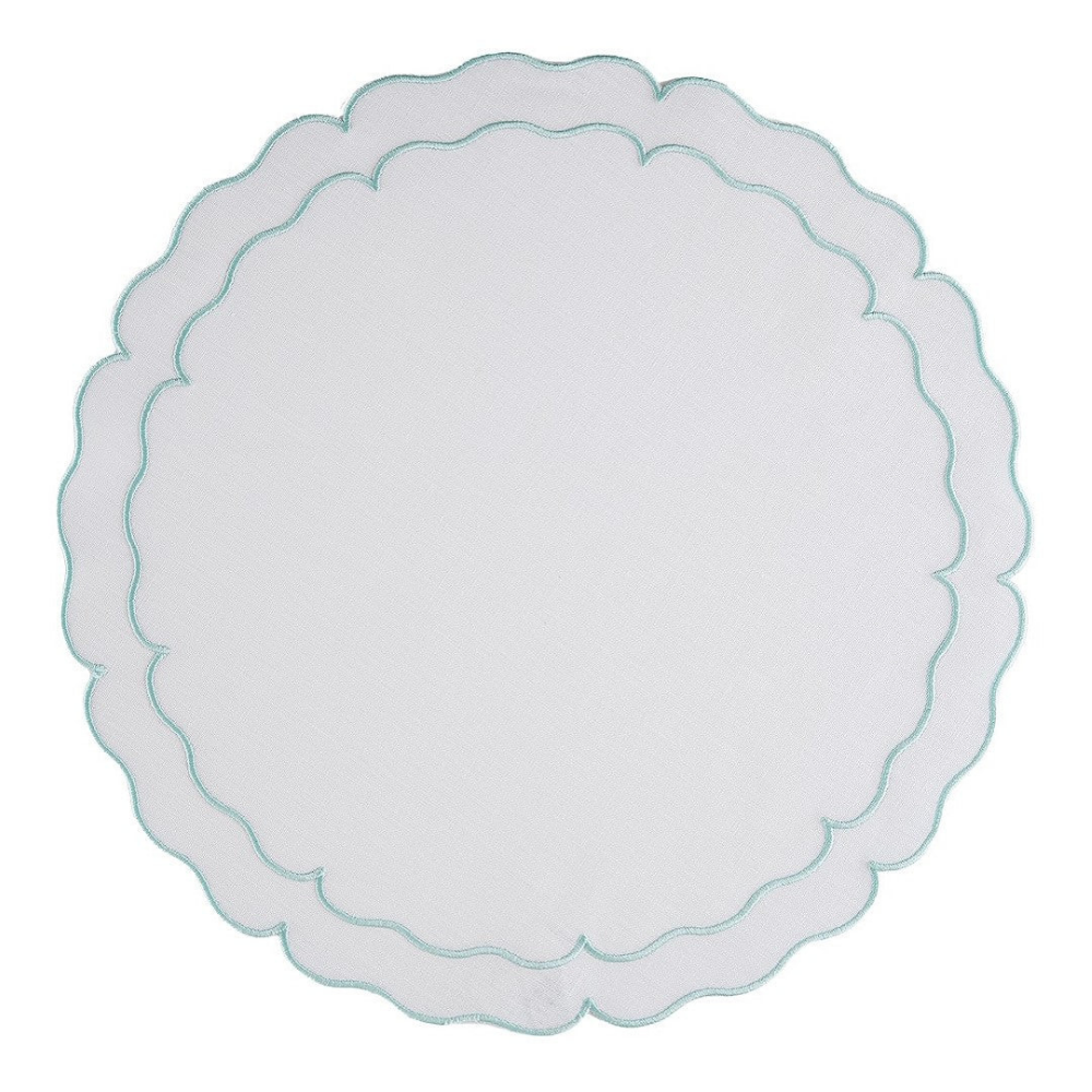 SKYROS LINHO SCALLOPED WHITE AND ICE BLUE ROUND PLACEMAT