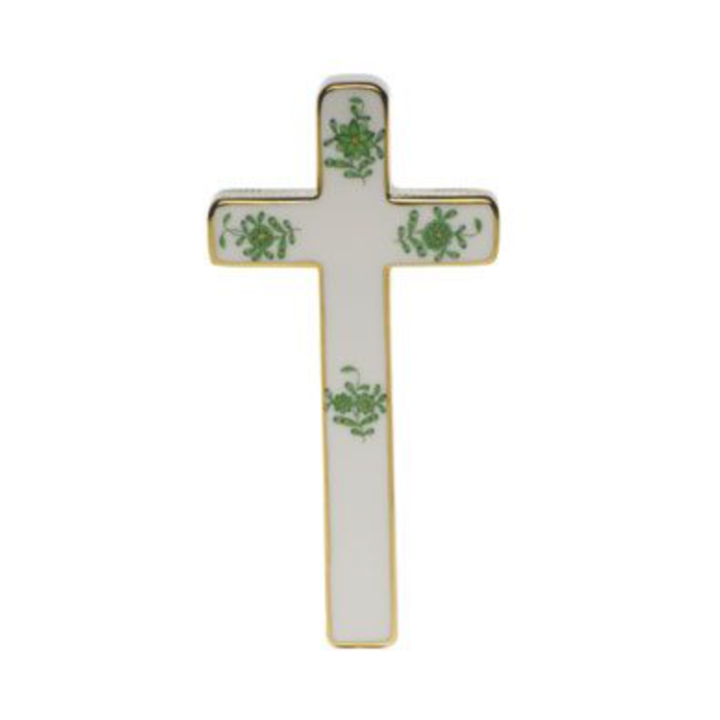 HEREND Chinese Bouquet Floral Cross GREEN