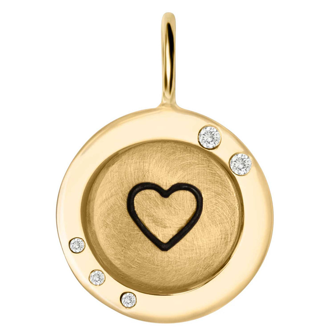 HEATHER B. MOORE YELLOW GOLD SIMPLE HEART WIDE FRAME ROUND CHARM