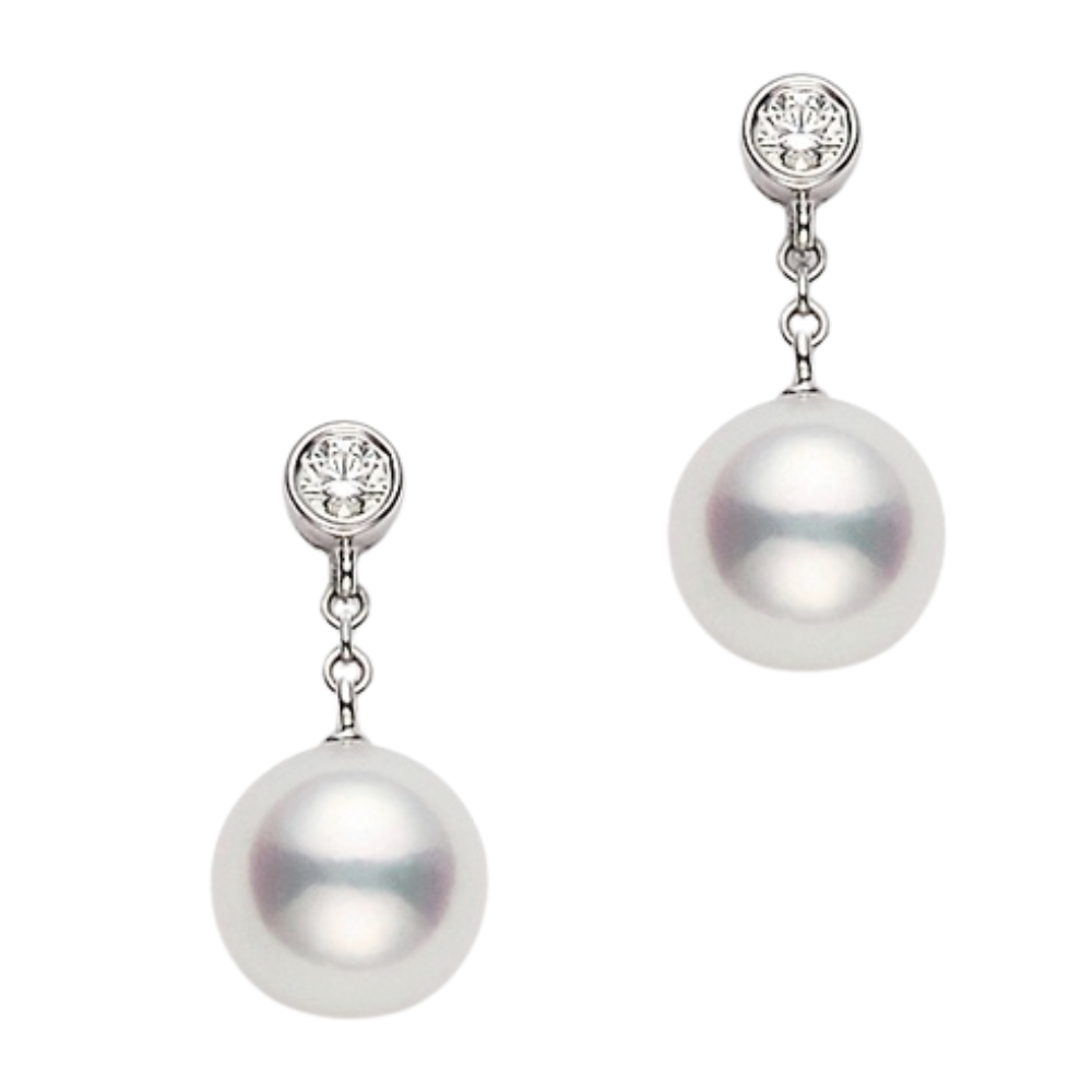 MIKIMOTO WHITE GOLD EARRINGS WITH AKOYA PEARLS AND DIAMONDS