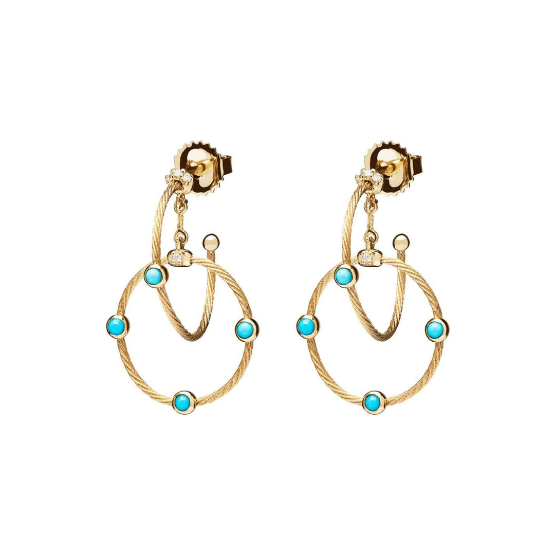PAUL MORELLI 18K YELLOW GOLD DOUBLE RAIN CHAINS EARRINGS WITH TURQUOISE AND DIAMONDS