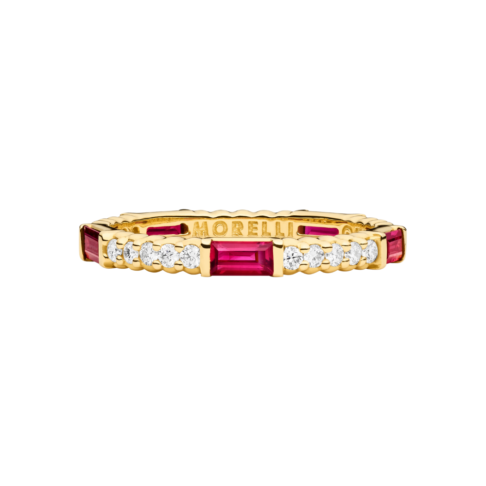 PAUL MORELLI 18K YELLOW GOLD BAGUETTE RING WITH RUBIES