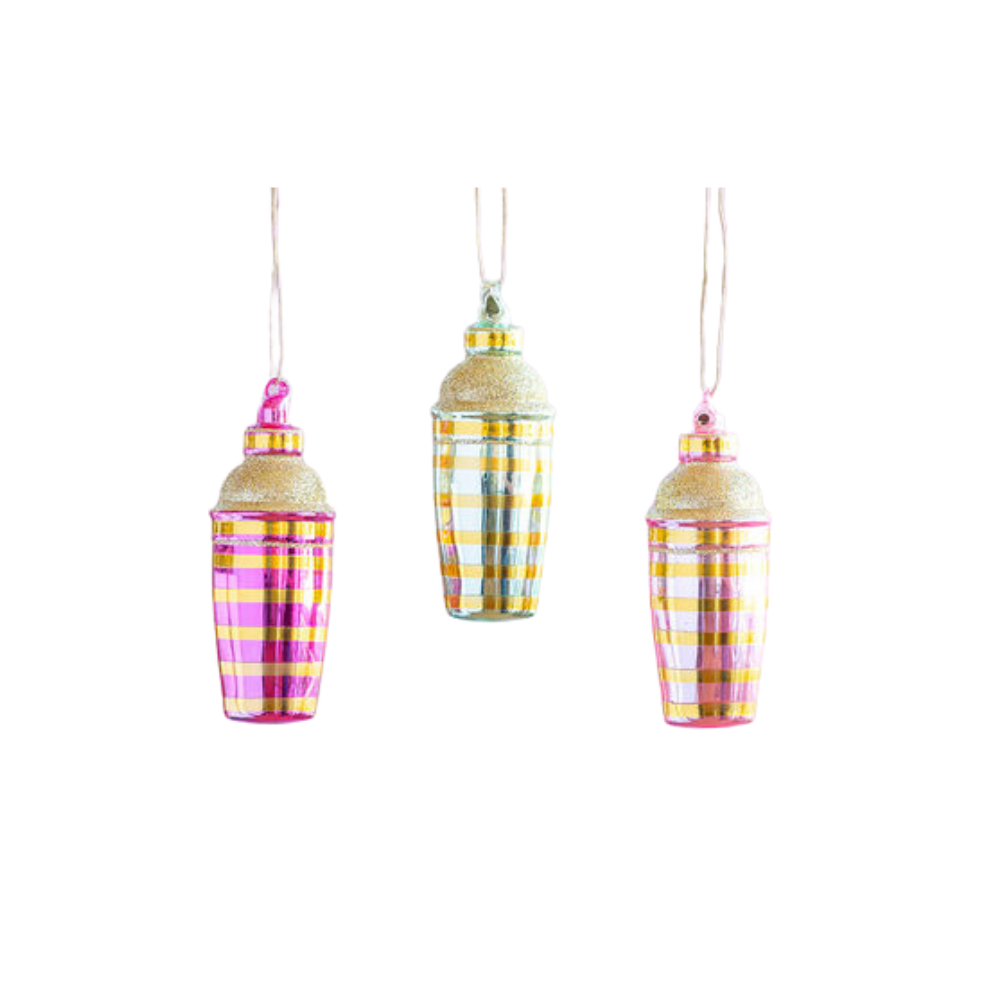 180 DEGREES INDIVIDUALLY SOLD GLASS COCKTAIL SHAKER ORNAMENTS