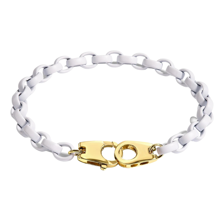 HEATHER B. MOORE HEATHER B. MOORE 5.6MM STAINLESS STEEL PEARL WHITE TWIN CLAPS CHAIN BRACELET 6",6.5",7",7.5",8"
