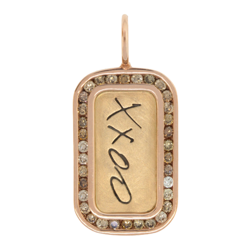 HEATHER B. MOORE XXOO ROSE GOLD CHANNEL SET ID TAG