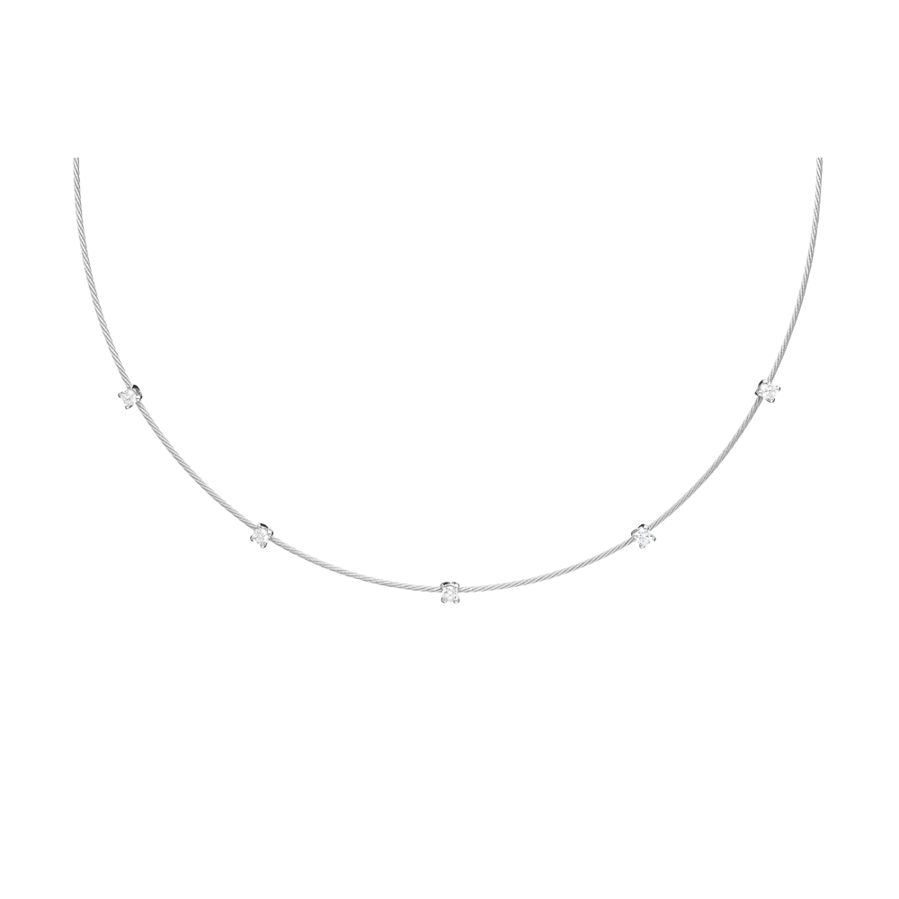 PAUL MORELLI 18K WHITE GOLD SINGLE UNITY WIRE NECKLACE WITH 5 DIAMONDS