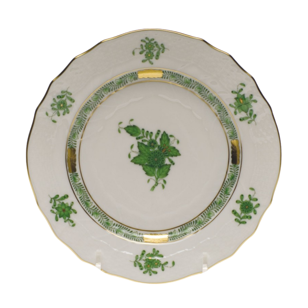 HEREND CHINESE BOUQUET GREEN BREAD AND BUTTER PLATE