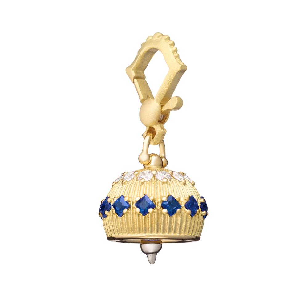 PAUL MORELLI 18K YELLOW GOLD AND 18K WHITE GOLD MEDITATION BELL WITH DIAMONDS AND BLUE SAPPHIRES