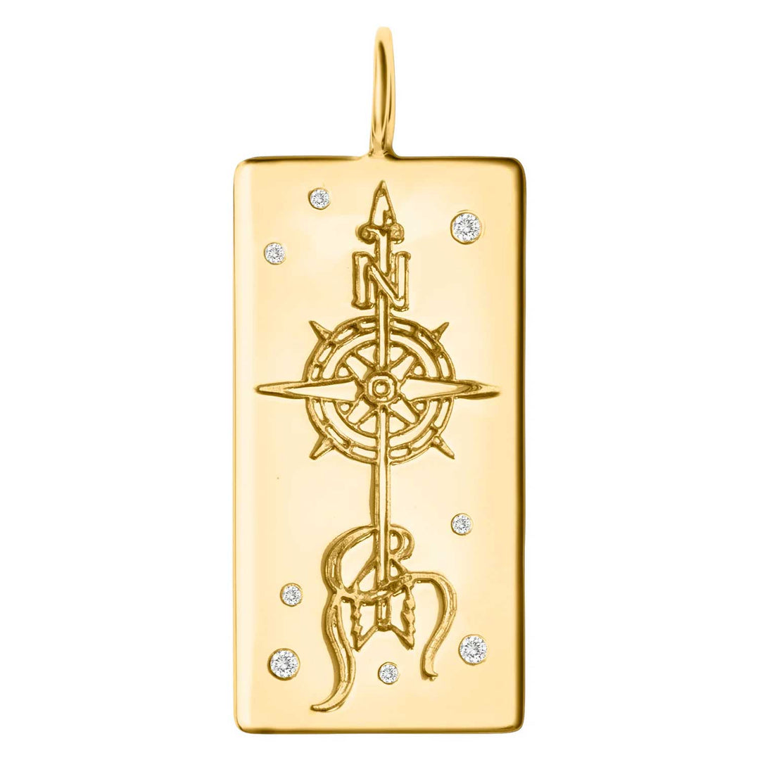 HEATHER B. MOORE YELLOW GOLD ORNATE COMPASS ARROW HIGH POLISHED ID TAG