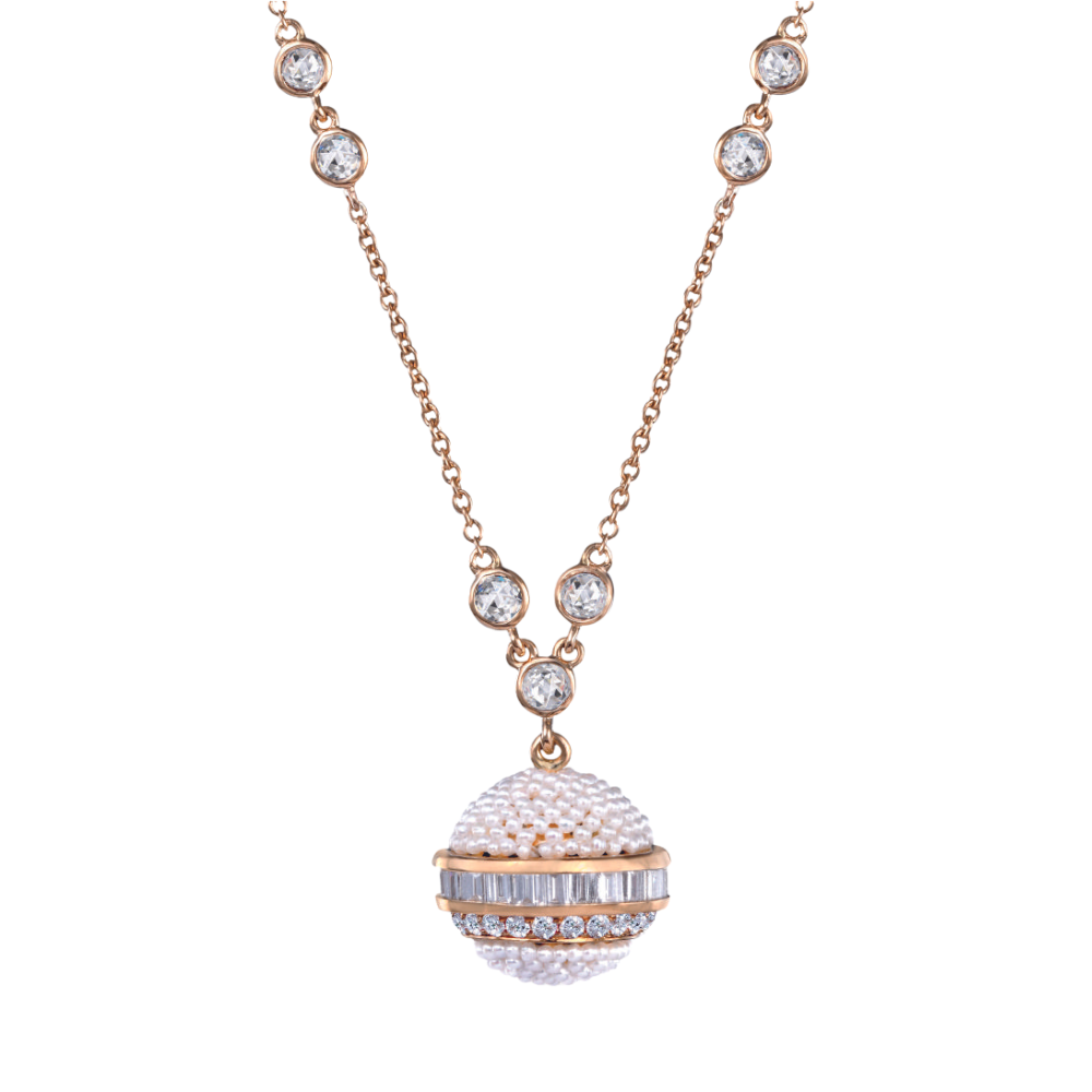 MOKSH 18K YELLOW GOLD BOMBAY NECKLACE WITH DIAMONDS AND PEARLS