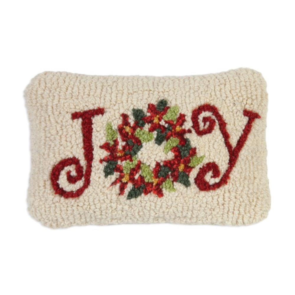 CHANDLER 4 CORNERS POINSETTIA WITH "JOY" HAND HOOKED PILLOW