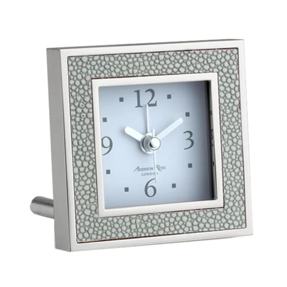 ADDISON ROSS Grey Shagreen Square Alarm Clock