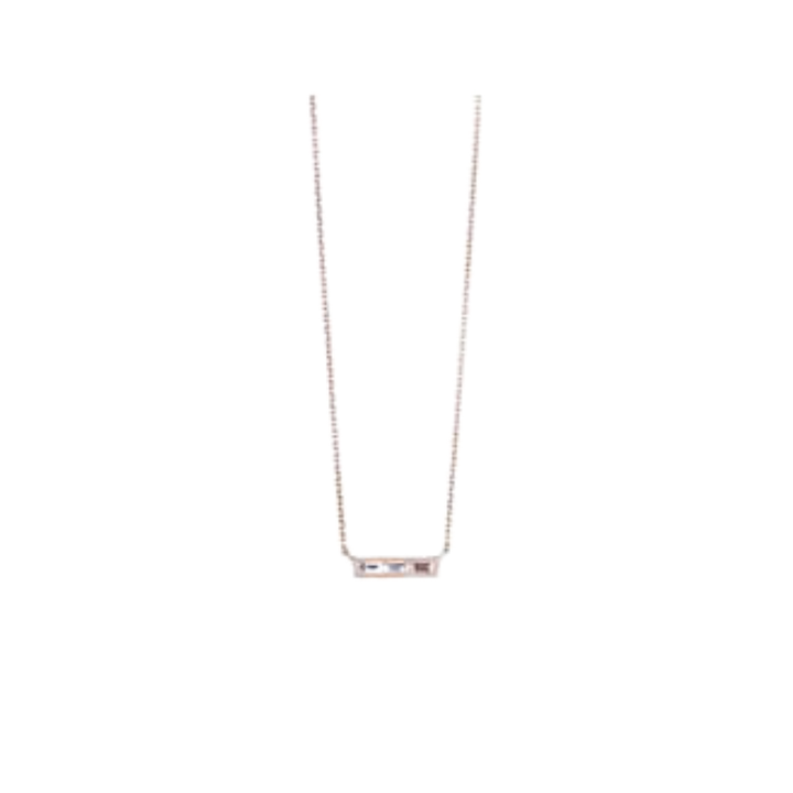 SETHI COUTURE 3 STONE WHITE BAGUETTE DIAMOND PINK GOLD BAR NECKLACE 16"
