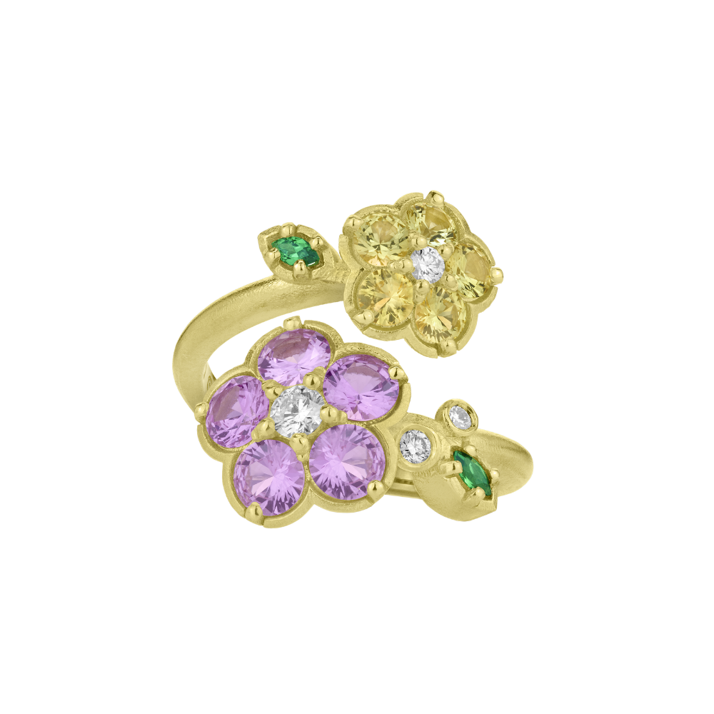 PAUL MORELLI YELLOW GOLD WILD CHILD WRAP RING WITH DIAMONDS AND SAPPHIRES