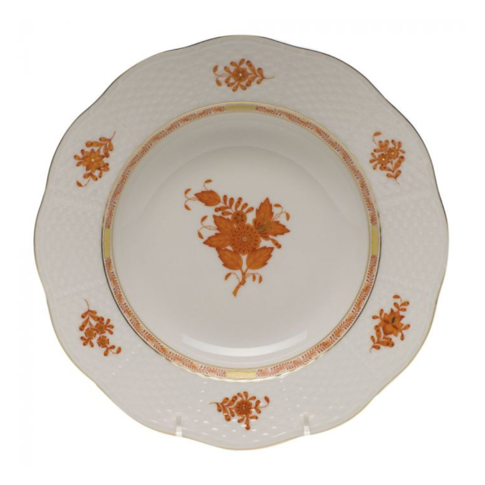 HEREND CHINESE BOUQUET RUST RIM SOUP