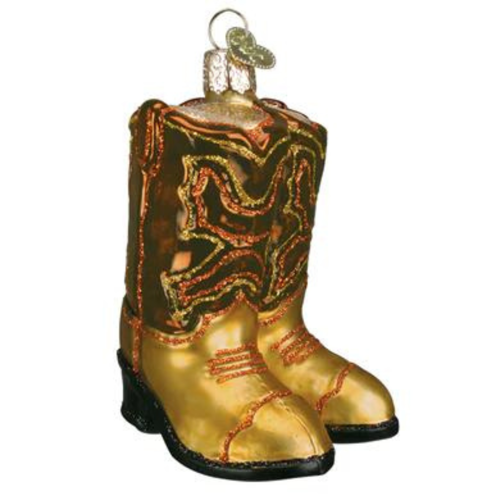 OLD WORLD CHRISTMAS BROWN PAIR OF COWBOY BOOTS ORNAMENT