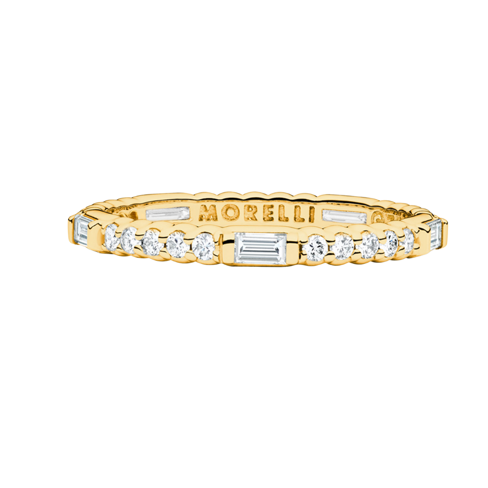 PAUL MORELLI YELLOW GOLD PINPOINT BAGUETTE BAND WITH DIAMONDS