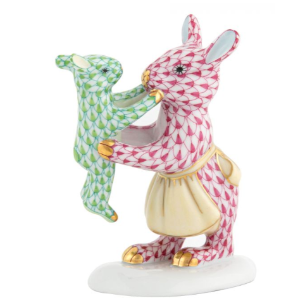 HEREND MOTHER BUNNY WITH CHILD - RASPBERRY/KEY LIME