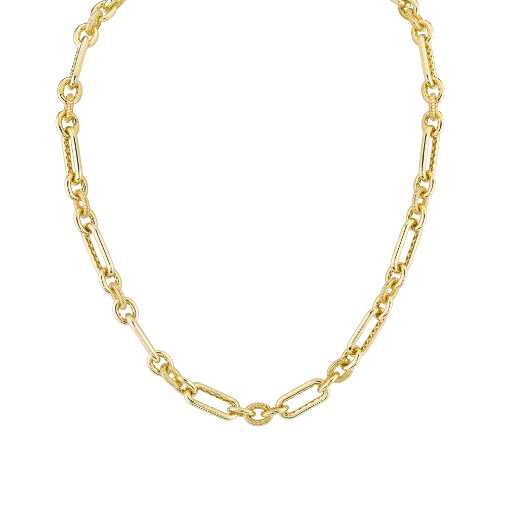 SLOANE STREET 18K YELLOW GOLD STRIE AND HI POLISH CHAIN LINK NECKLACE