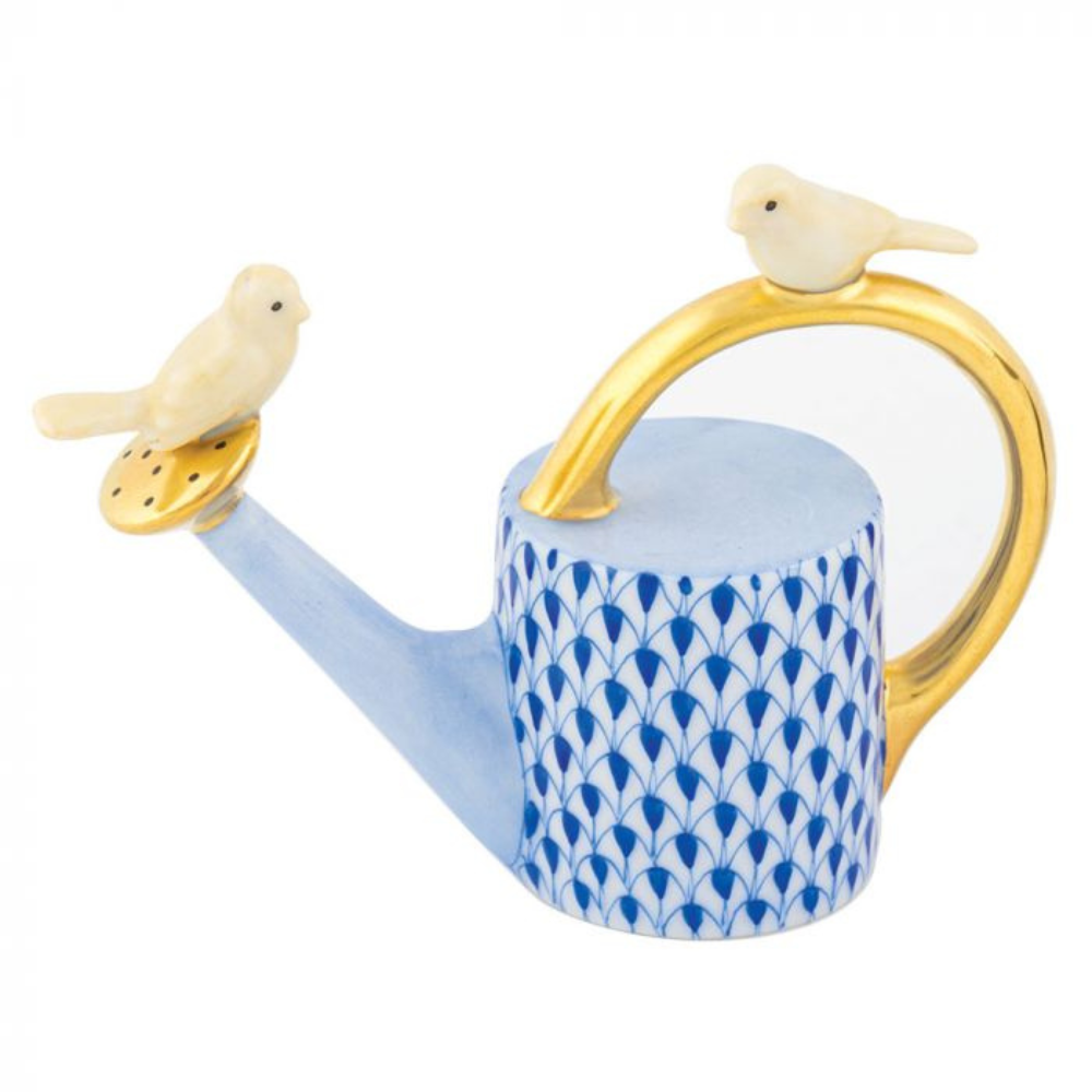 HEREND Watering Can With Birds SAPPHIRE