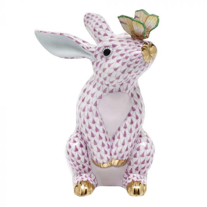 HEREND Bunny With Butterfly RASPBERRY