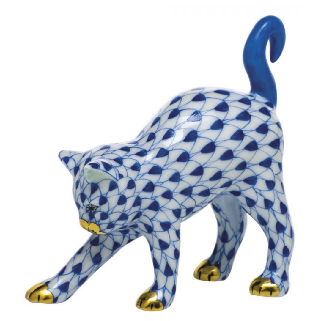 HEREND Arched Cat SAPPHIRE