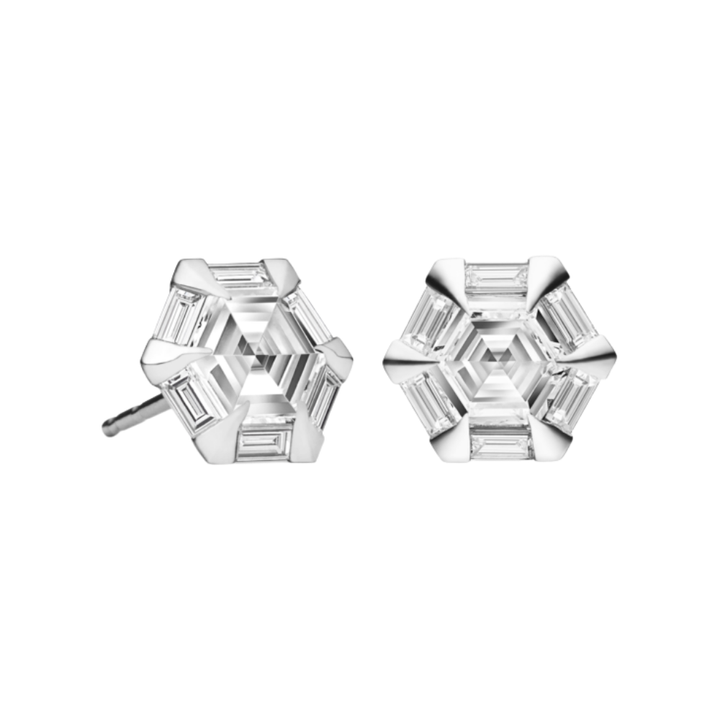 PAUL MORELLI MODERNE HEX STUD EARRINGS 18KW W DIA .51CTS W DIA HEX .93 CTS