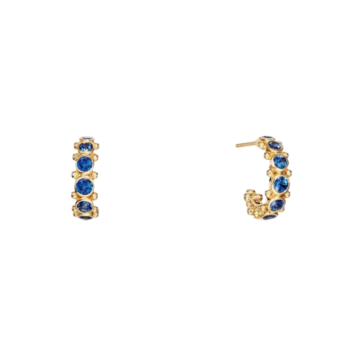 TEMPLE ST CLAIR 18K YELLOW GOLD SMALL ETERNITY HOOP EARRING WITH SAPPHIRES