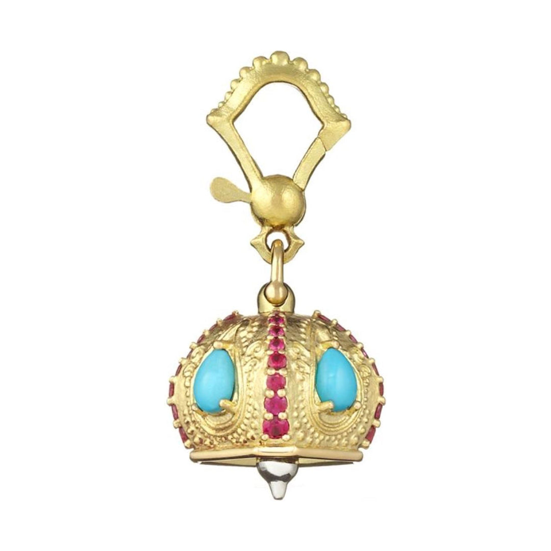 PAUL MORELLI 18K YELLOW GOLD #3 RAJA BELL WITH TURQUOISE AND RUBY