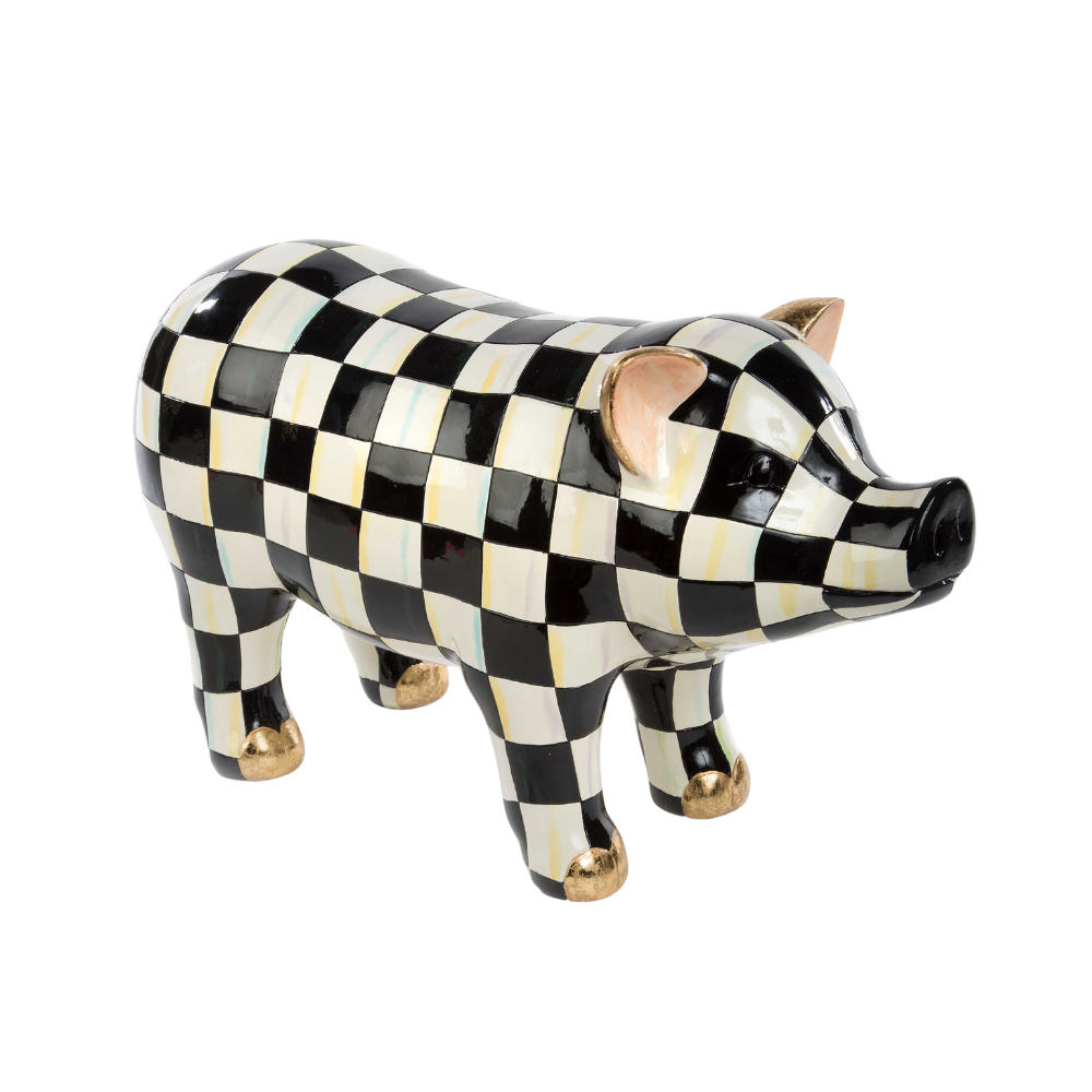 MACKENZIE CHILDS COURTLY CHECK PIG TABLETOP FIGURINE