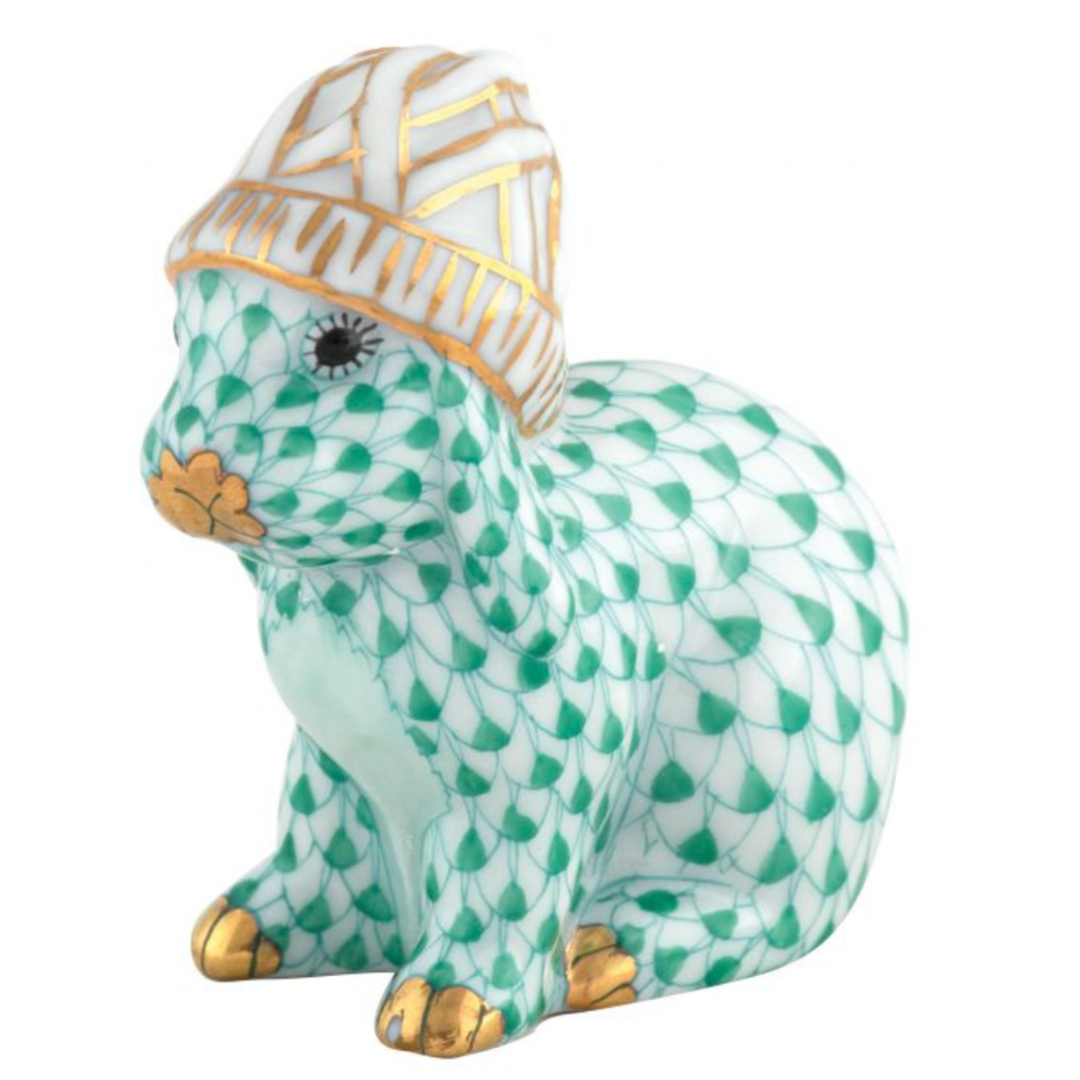 HEREND Bunny With Winter Hat GREEN