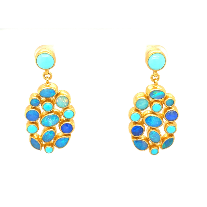 GURHAN 24K YELLOW GOLD OPAL AND TURQUOISE EARRINGS