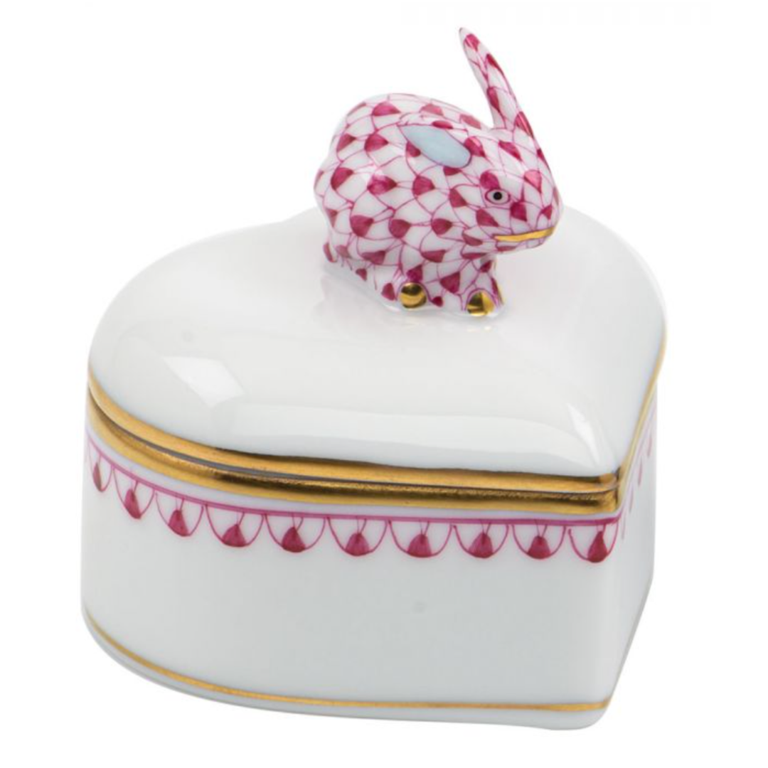 HEREND Heart Box With Bunny RASPBERRY