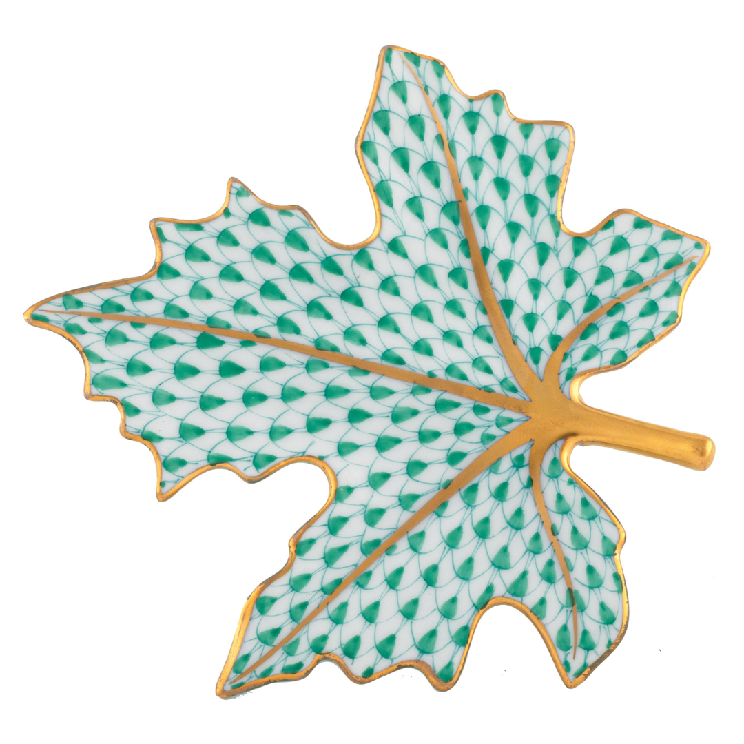 HEREND Maple Leaf Tray GREEN