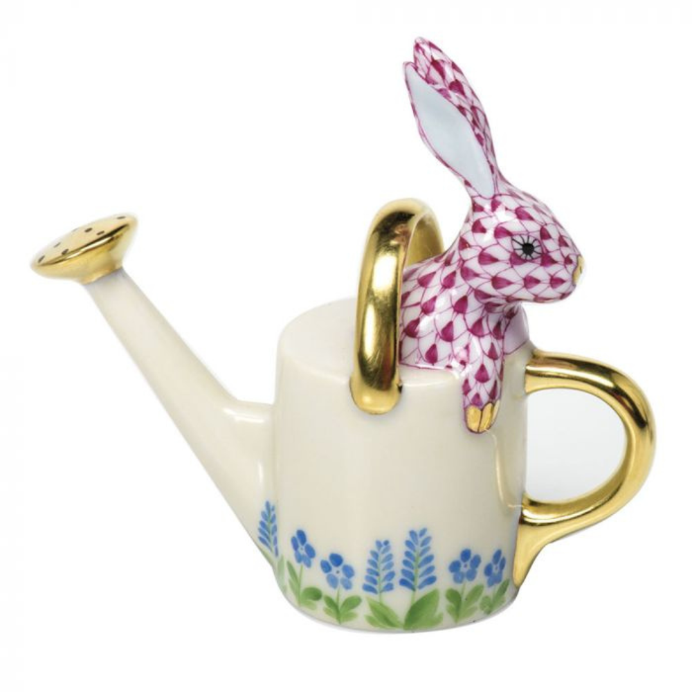 HEREND Watering Can With Bunny RASPBERRY