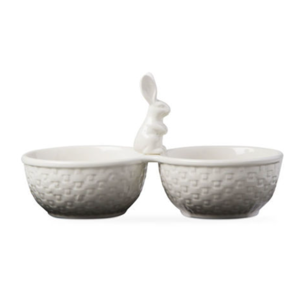 TAG Basket Weave With Bunny Two Part Serving Dish
