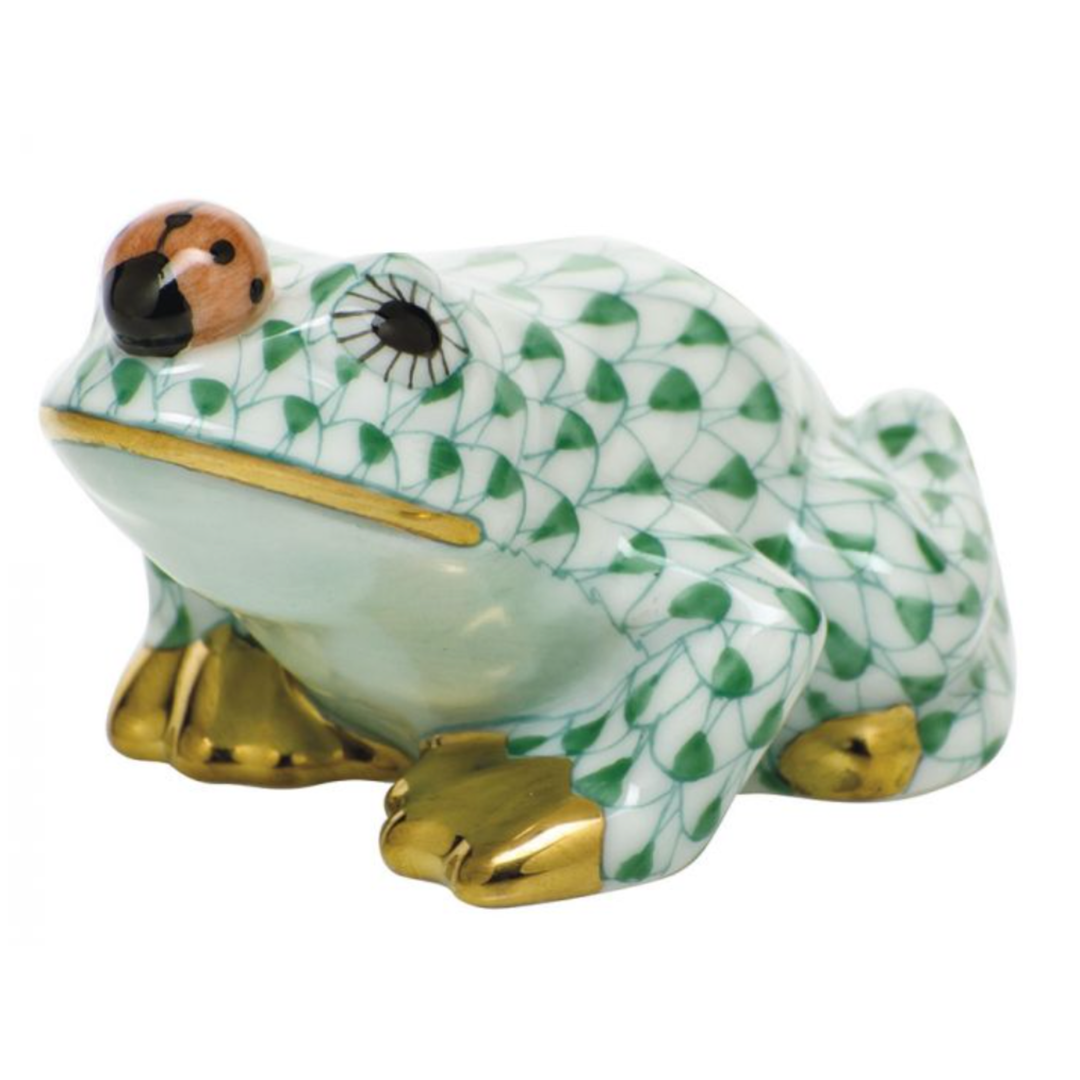HEREND Frog With Ladybug GREEN