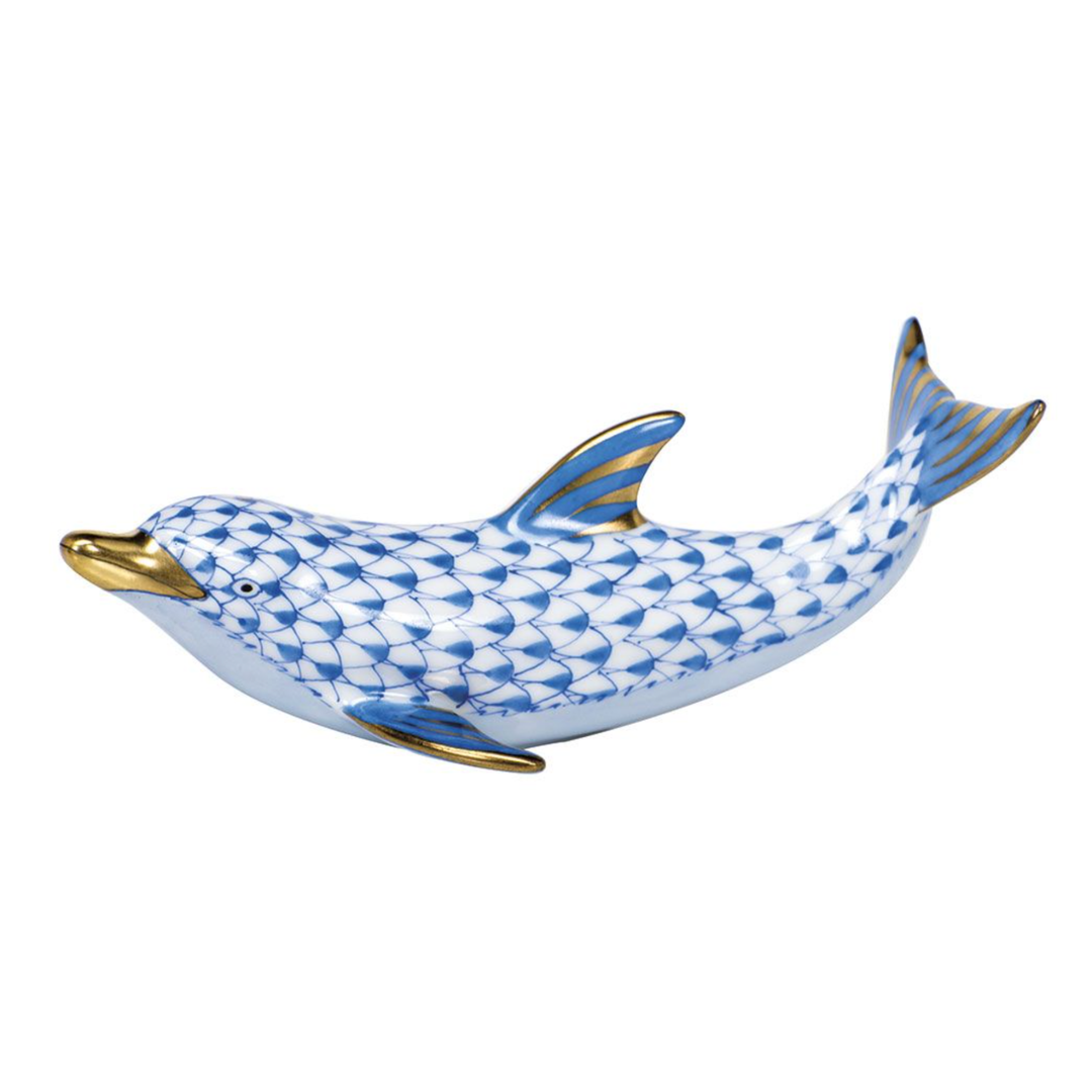HEREND Playful Dolphin BLUE