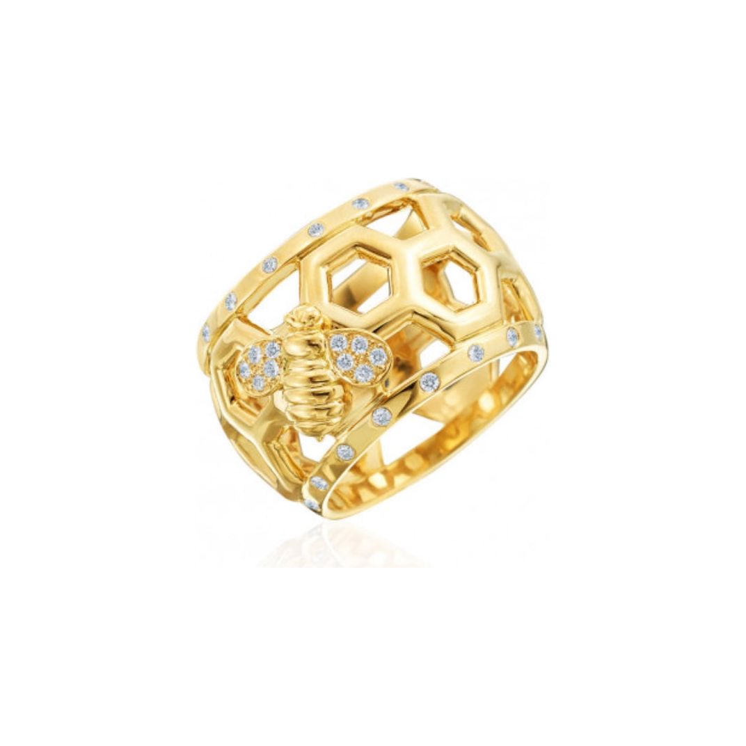 GUMUCHIAN 18K YELLOW GOLD DIAMOND DOME RING WITH BEE