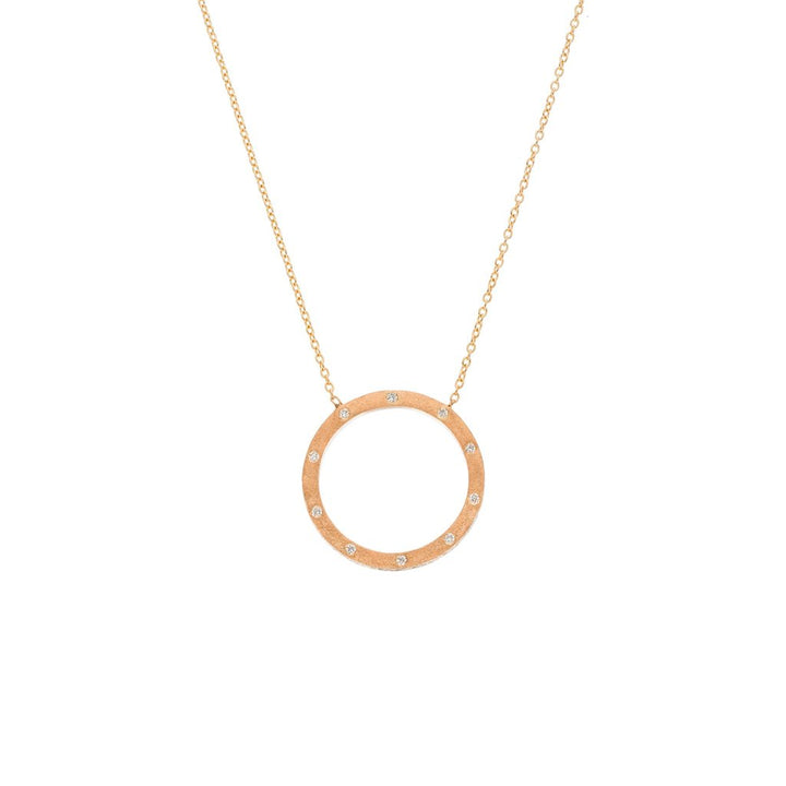 SETHI COUTURE COUTURE WHITE DIAMOND CIRCLE BRUSHED GOLD NECKLACE IN PINK GOLD 16"