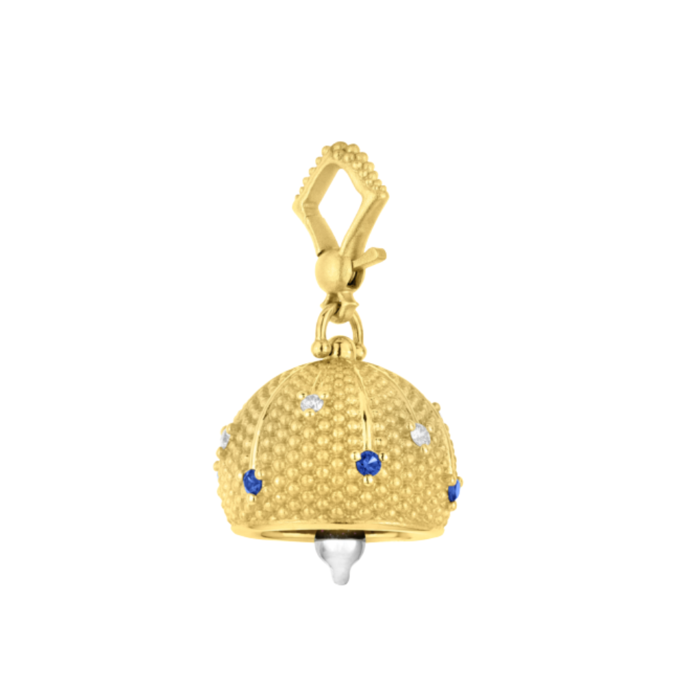 PAUL MORELLI 18K YELLOW GOLD SEQUENCE BELL #4 WITH DIAMONDS AND SAPPHIRES