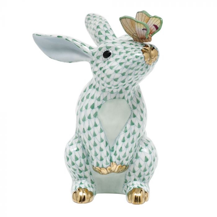HEREND Bunny With Butterfly GREEN