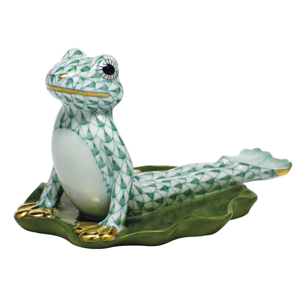 HEREND Yoga Frog In Cobra Pose GREEN