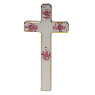 HEREND Chinese Bouquet Floral Cross RASPBERRY