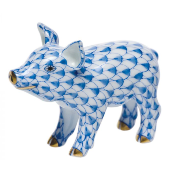 HEREND Little Pig Standing BLUE