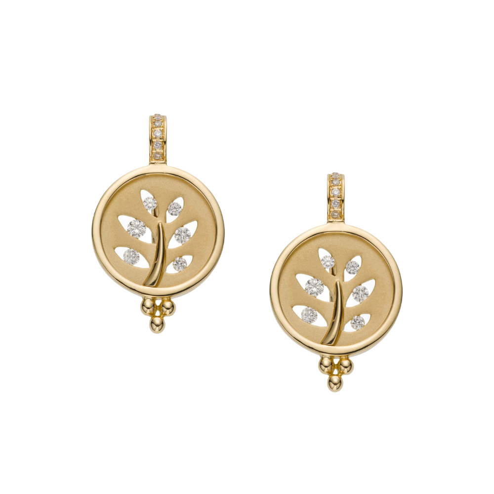 TEMPLE ST CLAIR 18K YELLOW GOLD TREE CUTOUT EARRINGS WITH PAVE DIAMOND