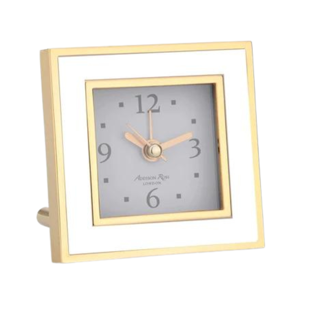 ADDISON ROSS SQUARE CLOCK - WHITE AND GOLD