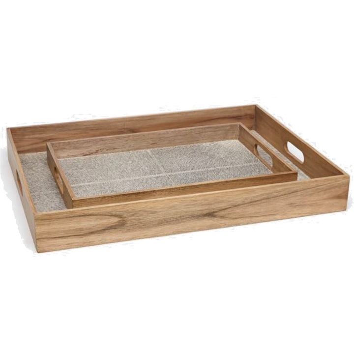 MADE GOODS SMALL PACE TEAK TRAY WITH GRAY HIDE