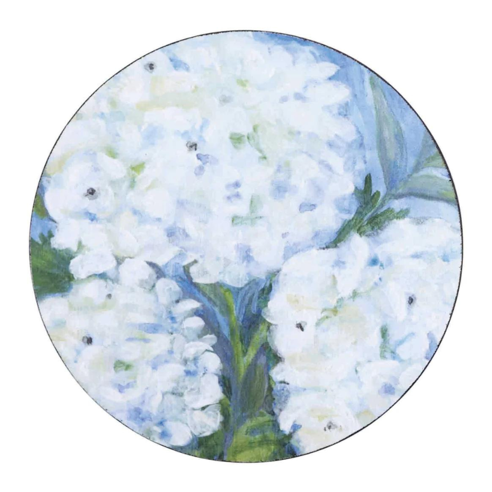 ROCKFLOWERPAPER White Hydrangea Art Coasters