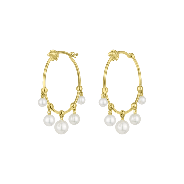 PAUL MORELLI 18K YELLOW GOLD WIND CHIME HOOP EARRINGS WITH PEARLS